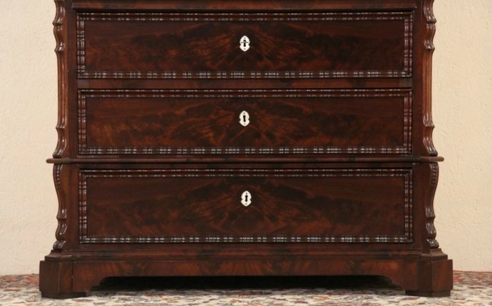 German Mahogany 1870 Antique Secretary Desk, Rosewood Marquetry