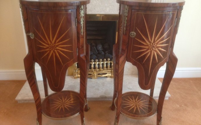 PAIR FRENCH ART DECO DRUM/ROUND SIDE TABLES/CUBOARDS PARQUETRY
