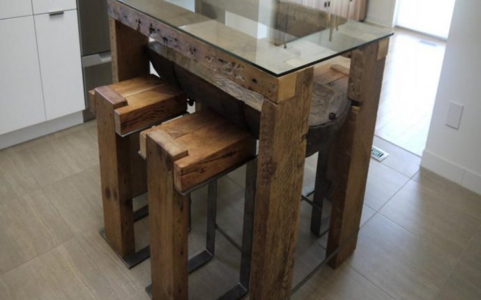 Small Antique Solid Wood Dining Table With Glass Top Above Wood
