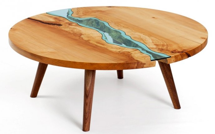 Table Topography: Wood Furniture Embedded with Glass Rivers and