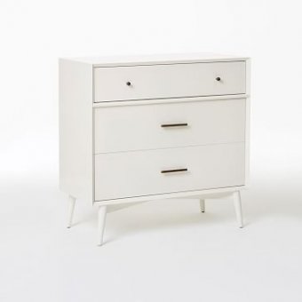 Mid-Century 3 Drawer Dresser, White