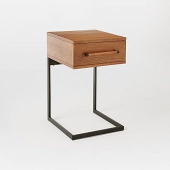 Nash Metal + Wood Curved Nightstand, Teak