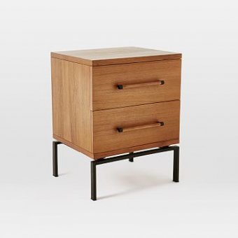 Nash Metal + Wood Nightstand, 2-Drawer, Teak