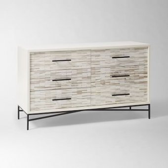 Wood Tiled 6-Drawer Dresser, Whitewash